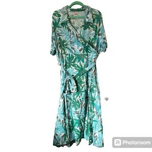 Vintage Ku De Ta Tropical Leaf Print Faux Wrap Maxi Dress